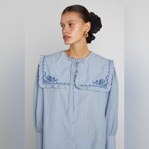 Damson Madder Nordine Collar Blouse in Blue Stripe